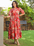 Women Floral Print Puff Sleeve Pure Cotton Fit & Flare Midi Dress